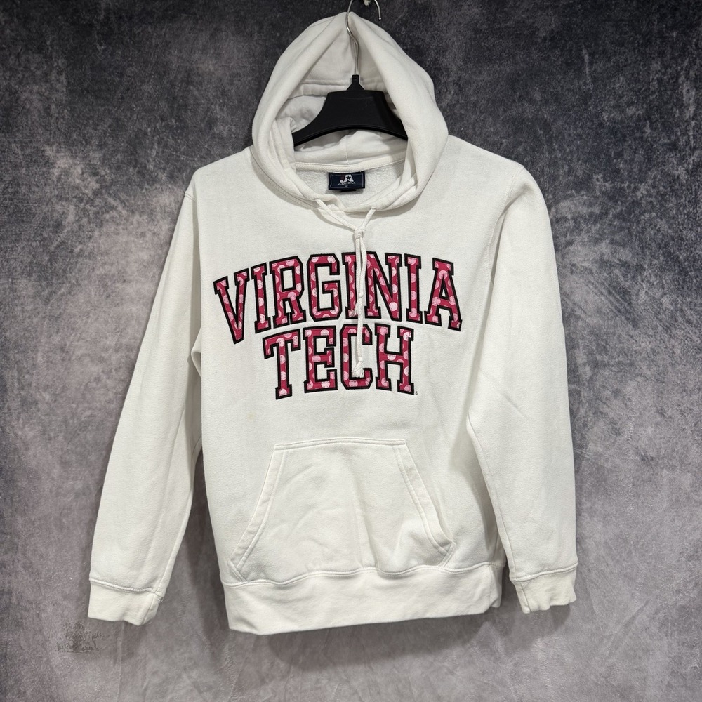 J. America Virginia Tech Hokies Women S White Hoodie Sweatshirt Pink Spell Out